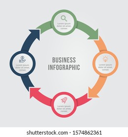 Circular arrows for infographics business. Graph. Chart, diagram with 4 steps, options, parts. Vector