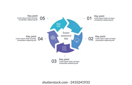 Circular arrows for infographics. Chart, graph, diagram with 5 steps, options, parts. Vector business template.