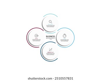 Flechas circulares para infografías. Gráfico, gráfico, diagrama con 4 pasos, opciones, partes. Plantilla de negocio de Vector.