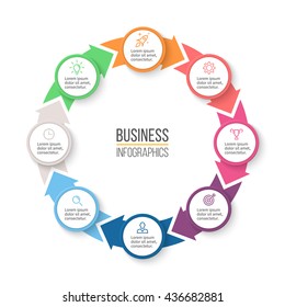 Circular arrows for infographics. Chart, graph, diagram with 8 steps, options, parts. Vector business template.