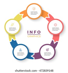 Circular arrows for infographics. Chart, graph, diagram with 5 steps, parts. Vector business template.