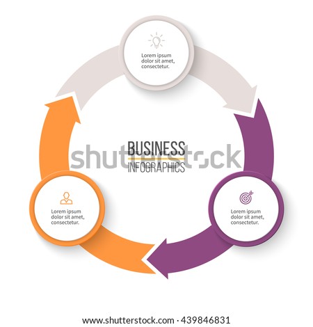 Circular arrows for infographics. Chart, graph, diagram with 3 steps, options, parts. Vector business template.