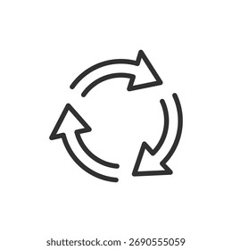 Flechas circulares, icono lineal. Flujo de trabajo ágil y proceso iterativo. Línea con trazo editable.