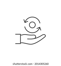 Circular arrows on hand icon line style isolated on white background. Vector illustration