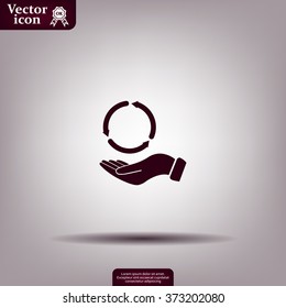 circular arrows on hand icon, vector illustration. Flat design style