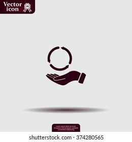 circular arrows on hand icon, vector illustration. Flat design style