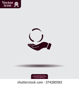 circular arrows on hand icon, vector illustration. Flat design style