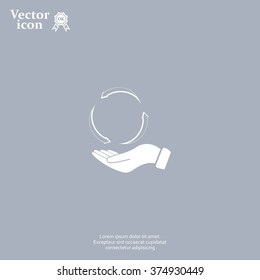 circular arrows on hand icon, vector illustration. 