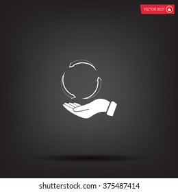 circular arrows on hand icon, vector illustration. Flat design style
