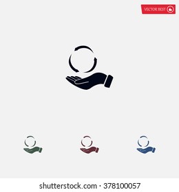 circular arrows on hand icon, vector illustration. Flat design style