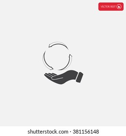 circular arrows on hand icon, vector illustration. Flat design style