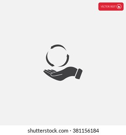 circular arrows on hand icon, vector illustration. Flat design style