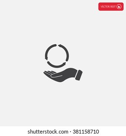 circular arrows on hand icon, vector illustration. Flat design style