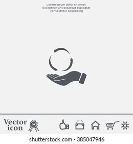 circular arrows on hand icon, vector illustration. Flat design style