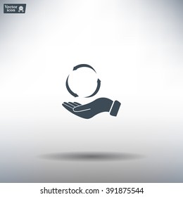 circular arrows on hand icon, vector illustration. Flat design style