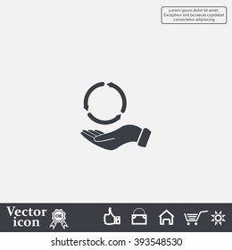 circular arrows on hand icon, vector illustration. Flat design style