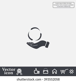 circular arrows on hand icon, vector illustration. Flat design style
