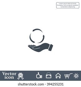 circular arrows on hand icon, vector illustration. Flat design style