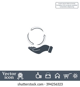 circular arrows on hand icon, vector illustration. Flat design style