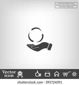 circular arrows on hand icon, vector illustration. Flat design style