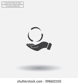 circular arrows on hand icon, vector illustration. Flat design style