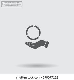 circular arrows on hand icon, vector illustration. Flat design style