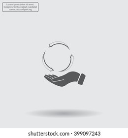circular arrows on hand icon, vector illustration. Flat design style