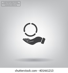 circular arrows on hand icon, vector illustration. Flat design style