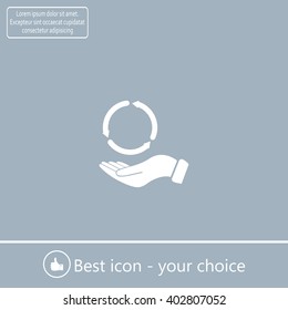 circular arrows on hand icon, vector illustration. Flat design style
