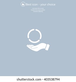 circular arrows on hand icon, vector illustration. Flat design style