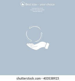circular arrows on hand icon, vector illustration. Flat design style