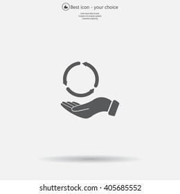 circular arrows on hand icon, vector illustration. Flat design style