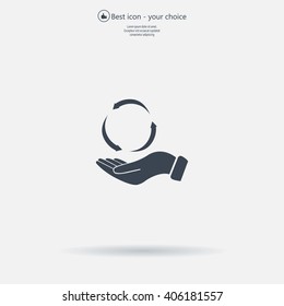 circular arrows on hand icon, vector illustration. Flat design style