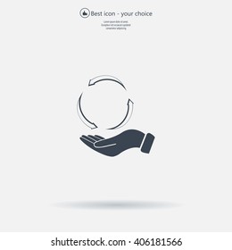 circular arrows on hand icon, vector illustration. Flat design style