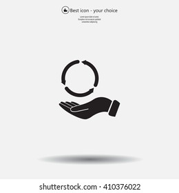 circular arrows on hand icon, vector illustration. Flat design style