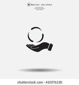 circular arrows on hand icon, vector illustration. Flat design style