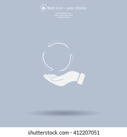 circular arrows on hand icon, vector illustration. Flat design style