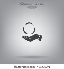 circular arrows on hand icon, vector illustration. Flat design style