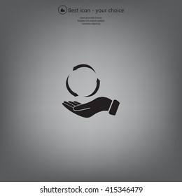 circular arrows on hand icon, vector illustration. Flat design style