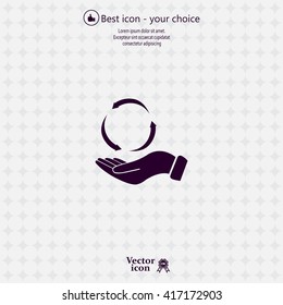 circular arrows on hand icon, vector illustration. Flat design style