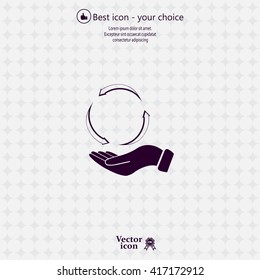 circular arrows on hand icon, vector illustration. Flat design style