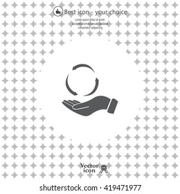 circular arrows on hand icon, vector illustration. Flat design style