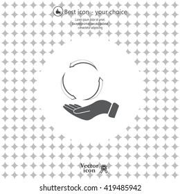 circular arrows on hand icon, vector illustration. Flat design style