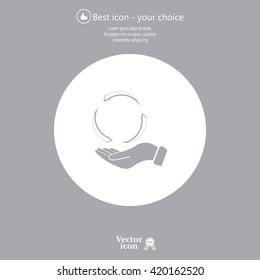 circular arrows on hand icon, vector illustration. Flat design style