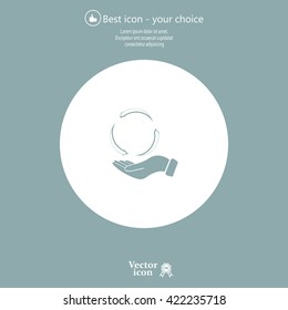 circular arrows on hand icon, vector illustration. Flat design style