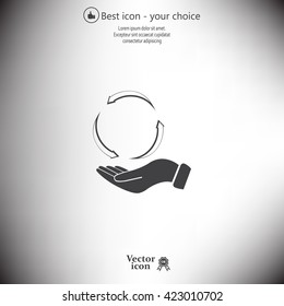 circular arrows on hand icon, vector illustration. Flat design style