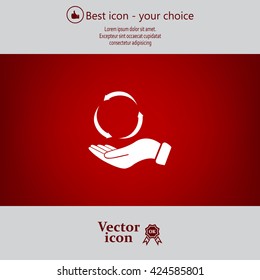 circular arrows on hand icon, vector illustration. Flat design style