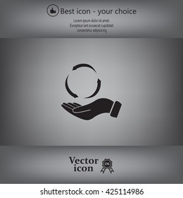 circular arrows on hand icon, vector illustration. Flat design style