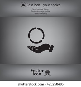 circular arrows on hand icon, vector illustration. Flat design style