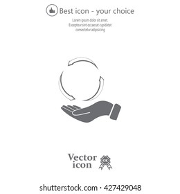 circular arrows on hand icon, vector illustration. Flat design style
